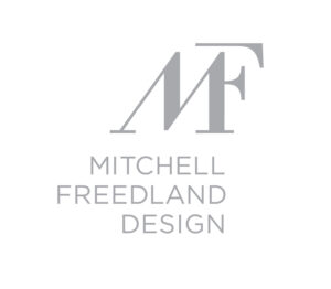 Logo with large overlapping letters "MF" above the text "MITCHELL FREEDLAND DESIGN" in light gray font on a white background.